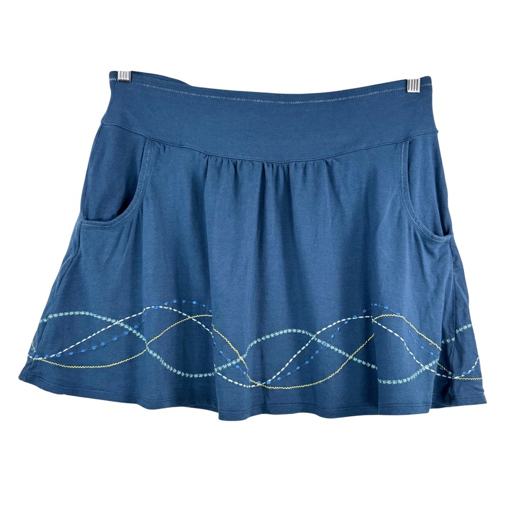 Title Nine knit Skirt sz M Blue Embroidered Pockets Modal Blend comfy